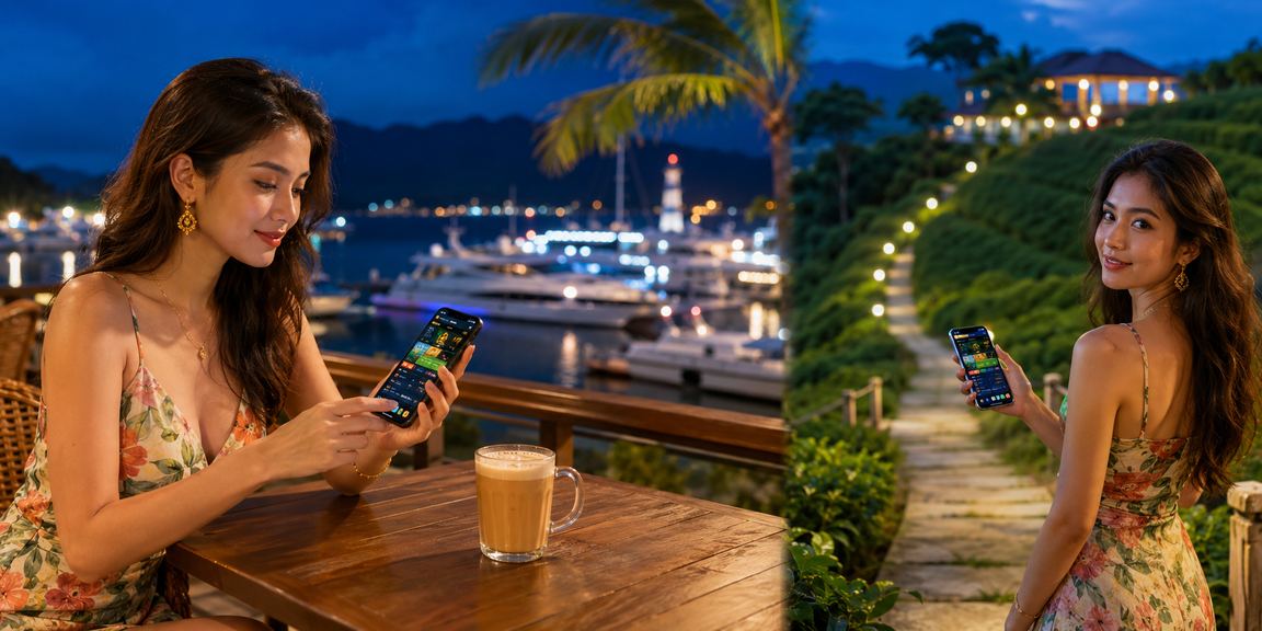 Pengguna Langkawi mengakses sukan maya dan kasino mudah alih ticket2u di pantai